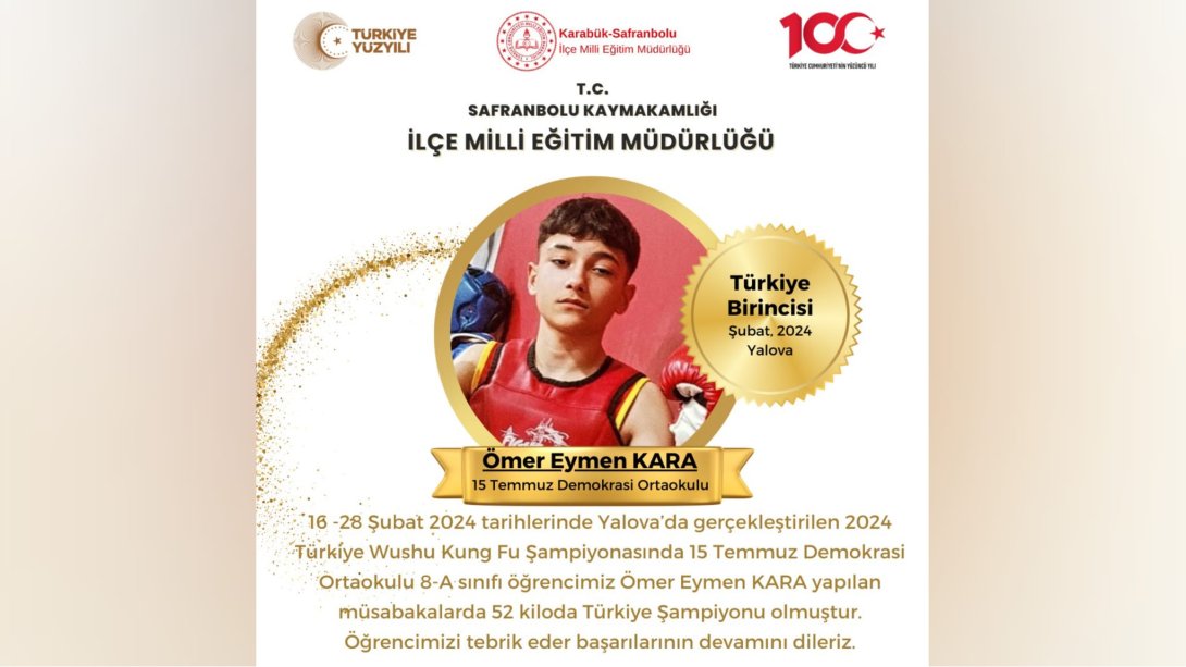 2024 Türkiye Wushu Kung Fu Şampiyonasında Öğrencimiz Ömer Eymen KARA'dan Türkiye Şampiyonluğu