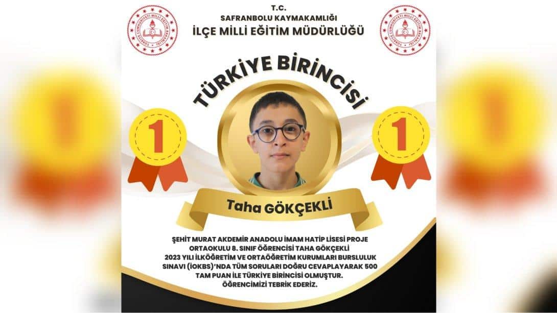 Öğrencimiz Taha Gökçekli MEB Bursluluk Sınavı Türkiye Birincisi 