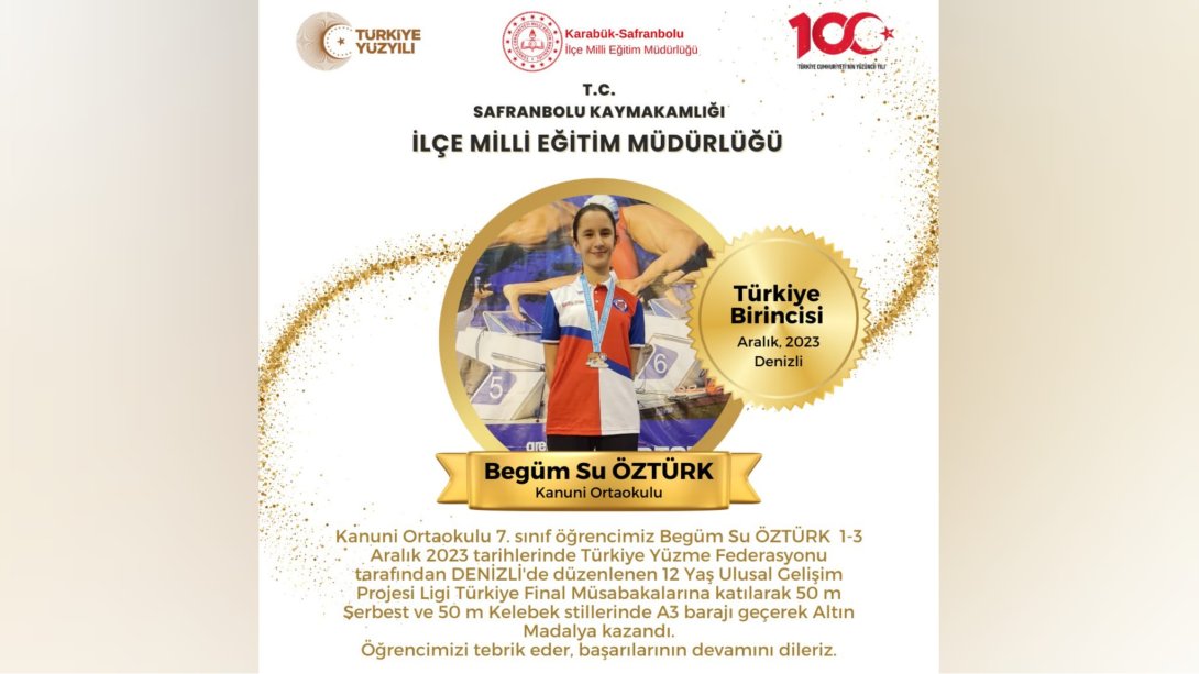 Kanuni Ortaokulu Öğrencimizden 12 Yaş Ulusal Gelişim Projesi Ligi Türkiye Final Maçı Müsabakalarında Altın Madalya